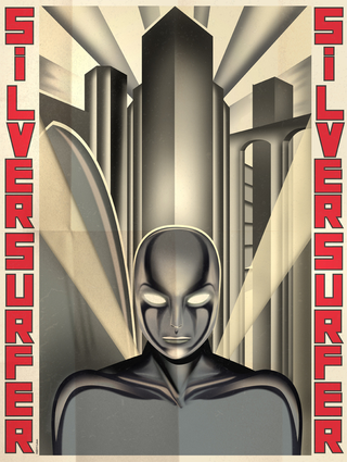 Illustration for article titled Fritz Lang's Silver Surfer, Bauhaus Iron Man, and other Art Deco superheroes
